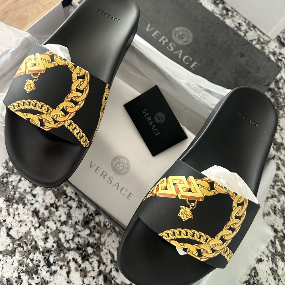 Versace Black and Gold Chain Men's Sandals